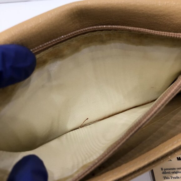 Prada Beige Leather Flap Long Wallet Sku#84452 (Gently used, corners rubbing) - Picture 11 of 13